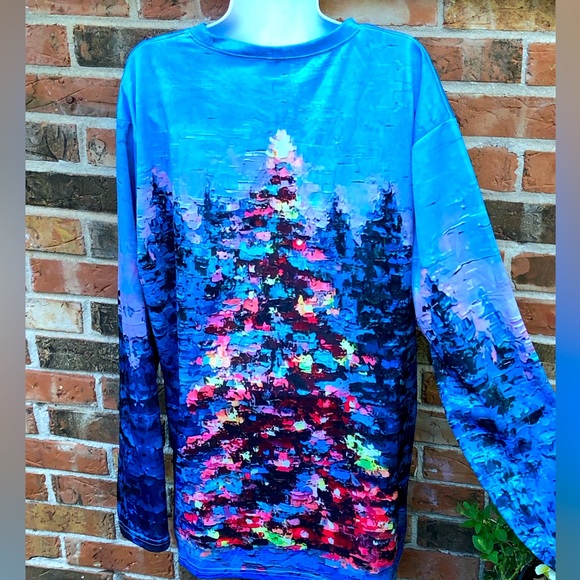 Christmas Tree 3xl Long Sleeve Shirt. Vibrant Lit Tree Image On Front And Back - Picture 5 of 9
